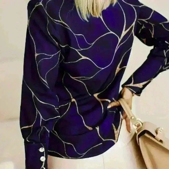 Long Sleeve Button-Down Blouse | Geometric Print | Deep Purple Size XXL/14 - Picture 4 of 7